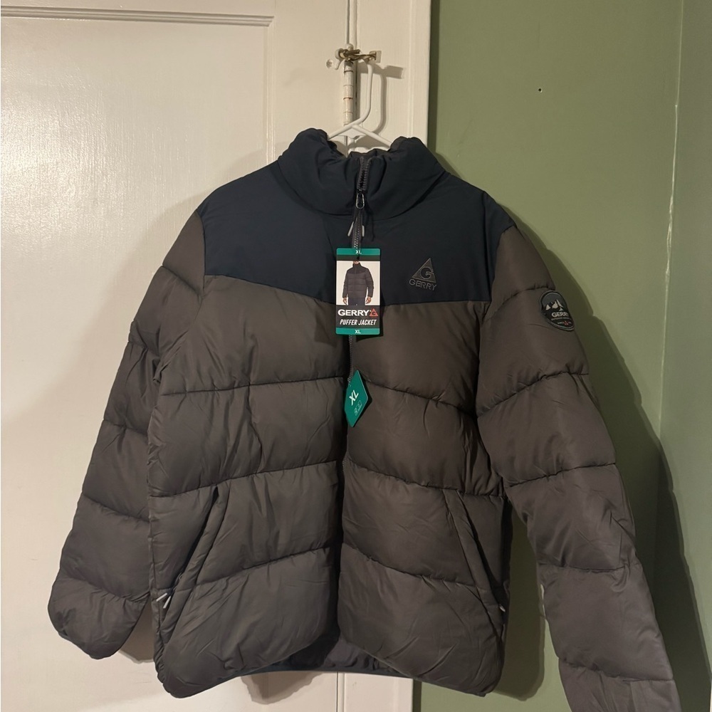 Men's GERRY Heavy Puffer Jacket Coat Welded Channels Gray Blue Size X-Large - Picture 3 of 10